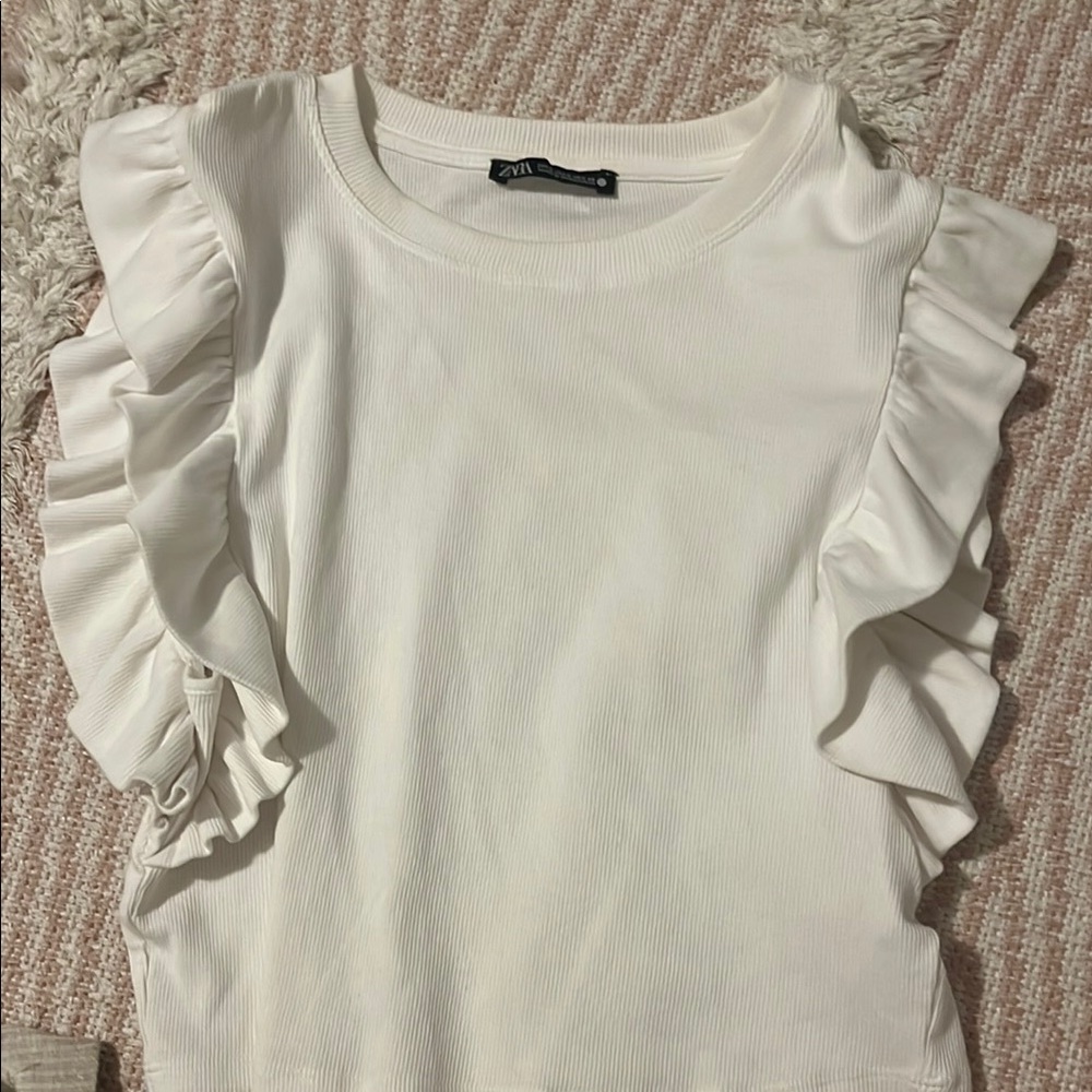Zara White Ruffle Sleeve Top